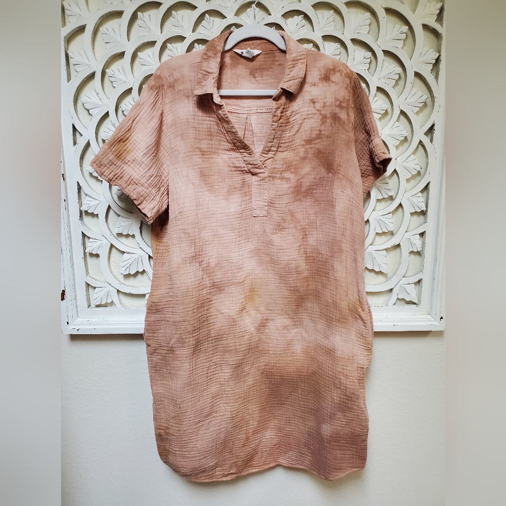3 Dots Overdyed Tea Dyed Soft Pink Gauze Cotton Dress Size Large Upcycled